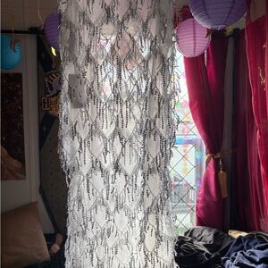 SOLD🪄White Sequin Sheer Fringe Skirt